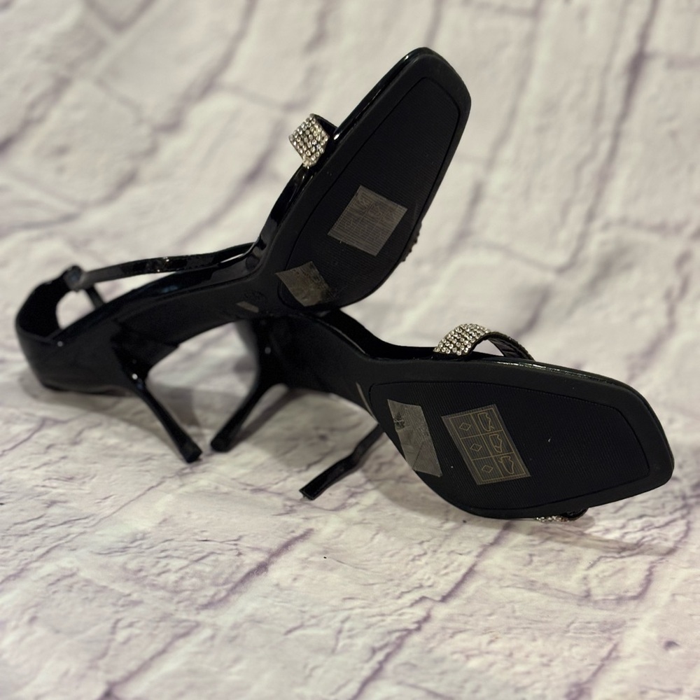 🔵”NWOT” ANNE MICHELLE Black Ankle Strap Heels with Rhinestone Detailing - Picture 6 of 6